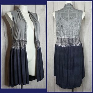 Vocal USA Blue Ombre Tie Dye Studded Duster Cardigan Vest, sz Large